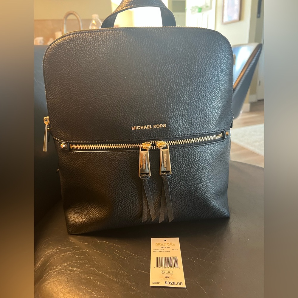 Michael Kors Black Leather Bag with Gold Accents